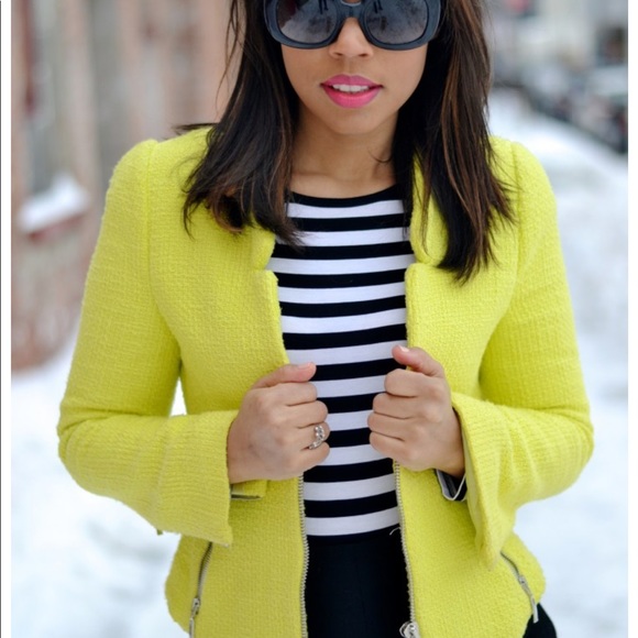zara yellow tweed jacket